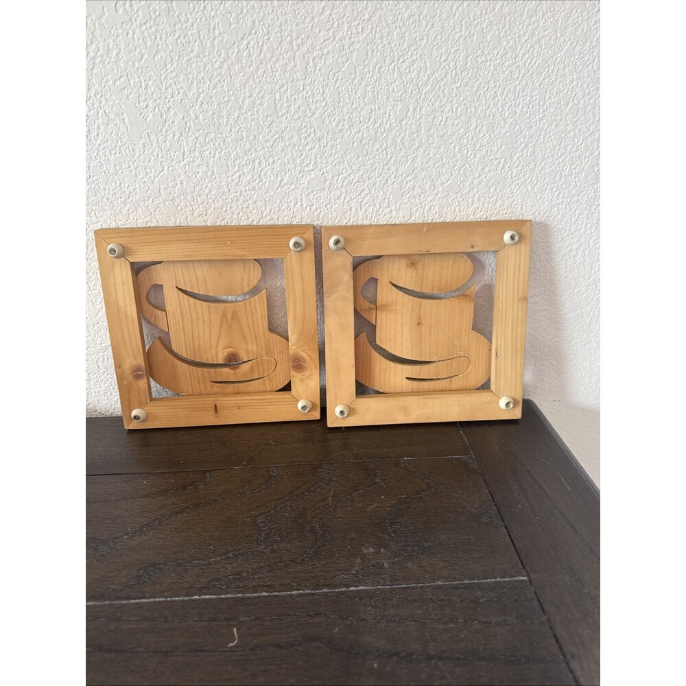 2Wooden Trivet Hot Plate Wall Hanging Vintage Hand Carved Coffee - Picture 6 of 8